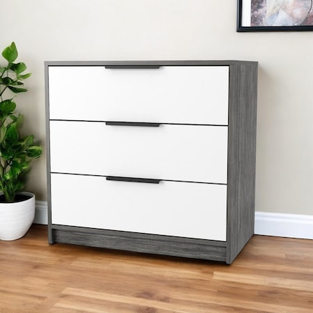 Homeroots 28" White and Gray Three Drawer Dresser 534959