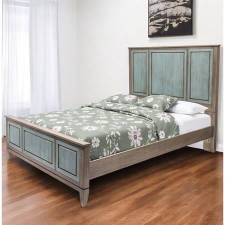 Homeroots Green Shiplap Texture Distressed Solid Wood Queen Bed Frame 571395
