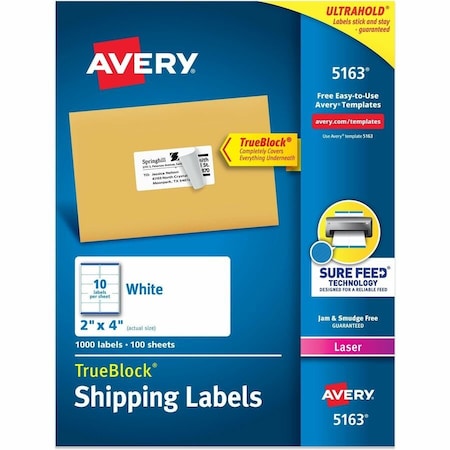 Avery TrueBlock Shipping Labels, Sure, PK1000 5163
