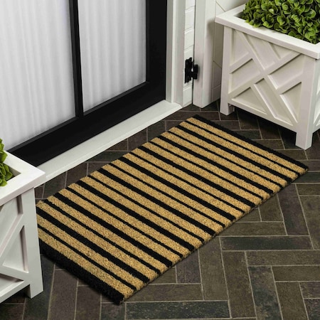 Jonathan Y Peater Classic Casual Commercial Natural Coir Natural/Black 17 in. x 30 in. Indoor/Outdoor Mat NRF108A-1730