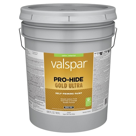 Valspar 5 Gal 63000 White Pro-Hide Gold Ultra Interior Self-Priming Paint, Satin 63000