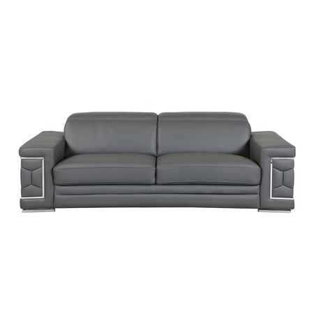 Homeroots 89" Dark Gray Italian Leather Sofa With Silver Legs 329589