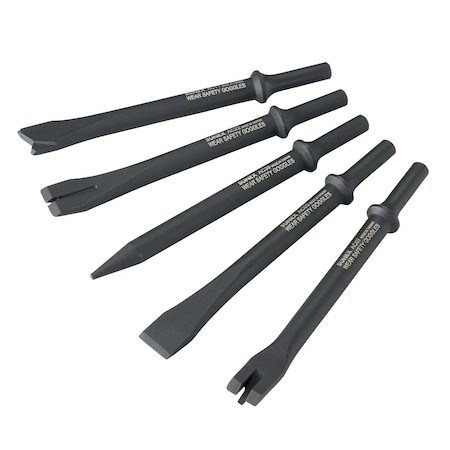 Sunex Air Hammer Chisel 7 in Cutting 5 Piece Set In Portable Tool Roll ACS5C