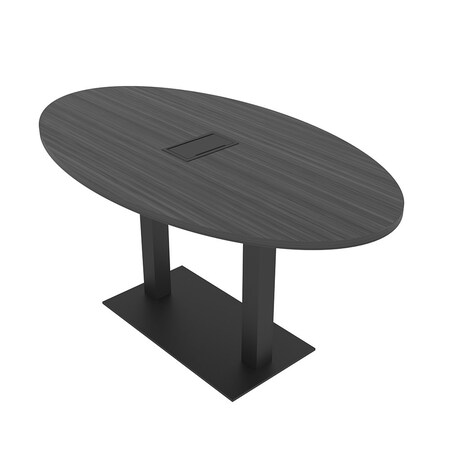 Skutchi Designs Oval Conference Table With Power, 36 in W, 60 in L, Grey HAR-OVL-36X60-DOU.BK-WA7949-EBLK