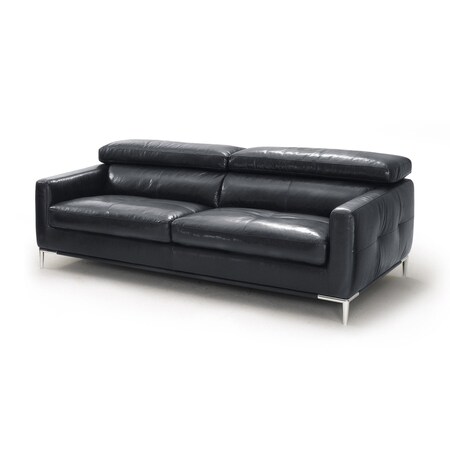 Homeroots 79" Black Leather Sofa With Silver Legs 488830