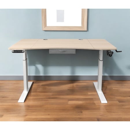 Homeroots Adjustable Height Oak and White Metal And Wood Hi Low Sit Or Stand Desk 558231