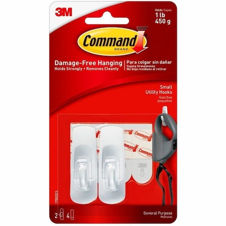 Command Hook, Molded Plastic, 5/8 In, PK6 17002