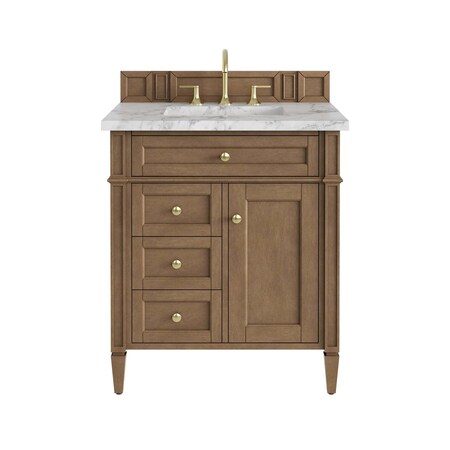 James Martin Vanities Brittany 30" Single Vanity, Pecan w/ 3 CM Carrara Marble Top 655-V30-PCN-3CAR