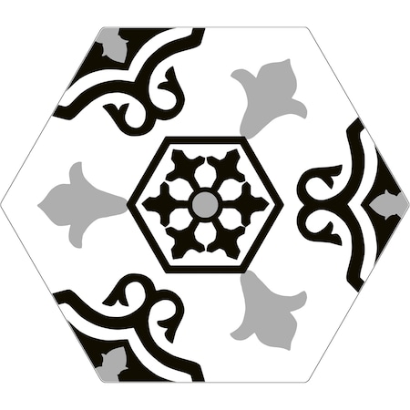 Andova Tiles Trafale Hague Grey 8-in. x 9-in. Hexagon Encaustic Matte Porcelain Floor & Wall Tile, 25PK ANDTRA1274