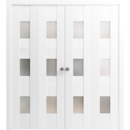 Vdomdoors Sliding Closet Double Bi-fold Doors White Solid Core Modern Interior SETE6003DBF-WS-72 x 84 (4* 18x84)