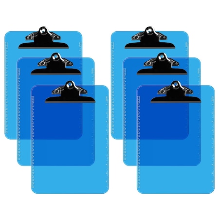Davis Group Plastic Clipboard, Spring Clip, Transparent Blue, 6PK 4877-52-06