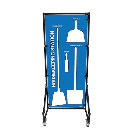 5S Supplies Housekeeping Shadow Board Broom Station V16, Blue / White, BO + Stand HSB-V16-BLUE/WHITE-BO-STAND