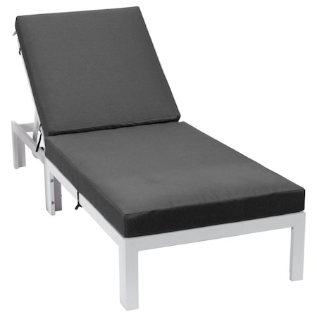 Leisuremod Chelsea Modern Outdoor White Chaise Lounge Chair With Black Cushions CLW-77BL