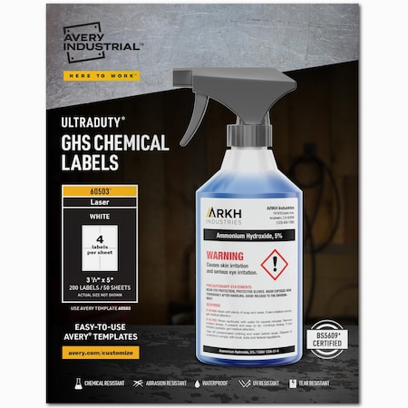 Avery 3-1/2" x 5" GHS Chemical Labels for Laser Printers, 200 labels/50-sheets 7278260503