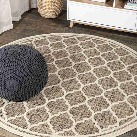 Jonathan Y Trebol Moroccan Trellis Textured Weave Brown/Beige 5 ft Round Indoor/Outdoor Area Rug SMB109A-5R