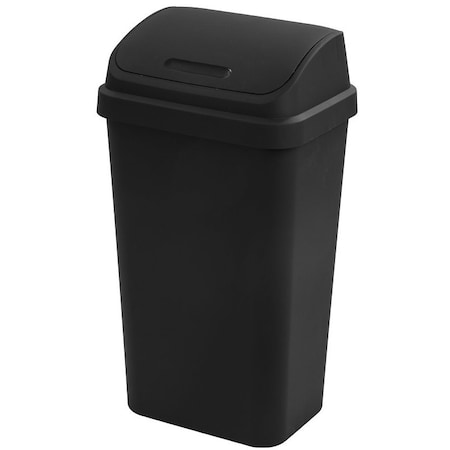 Sterilite Wastebasket, 13 gal Capacity, Plastic, Black, Swing-Top Lid Closure 10899004