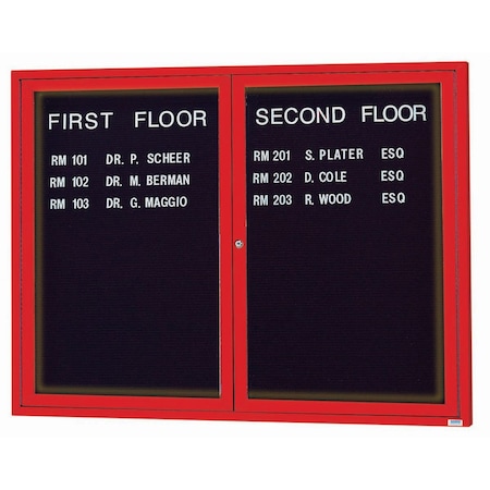 Aarco Illuminated Enclosed Letter Board Directory w/ Powder Coated Red Al Frame, 48''Hx60''W 2 Doors ADC4860IR