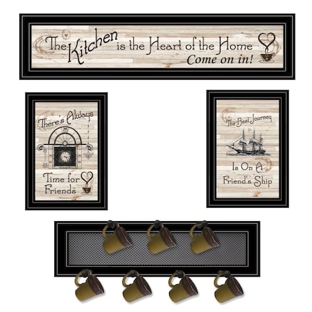 Homeroots Set Of Four Kitchen Wall Art and Mug Rack, 4PK 406670