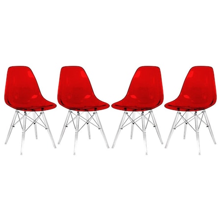 Leisuremod Dover Dining Side Chair with Acrylic Legs, Transparent Red, 4PK EPC19TR4