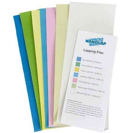 Nanolap PSA Lapping Film, 7 Pc Adhesive Polishing Paper, 4-0.25 in x 11 in Microfinishing Sanding Sheets 61500N