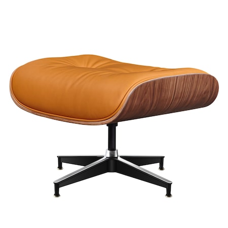 Homeroots 28" Orange and Light Brown Tufted Genuine Leather Lounge Chair With Ottoman 636339