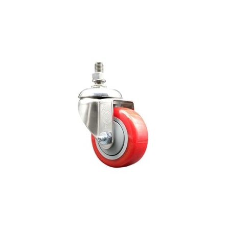 Service Caster 3 Inch 316SS Red Polyurethane Wheel Swivel 12mm Threaded Stem Caster SCC SCC-SS316TS20S314-PPUB-RED-M1215