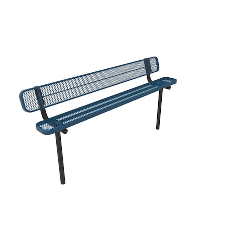 Mytcoat 8ft Outdoor Bench with Back, Inground, Light Blue, Expanded Metal, Textured Coating 804195