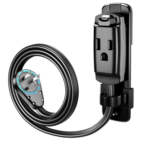 Maximm 4ft 14AWG Heavy Duty AC Extension Cord, 360 degrees Flat Plug, Black ADW-S360-C6F04-14B0-WM