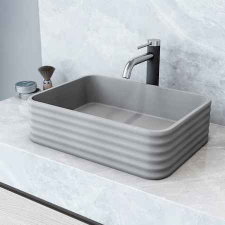 Vigo Cadman Concreto Stone Rectangular Fluted Bathroom Vessel Sink VG04076