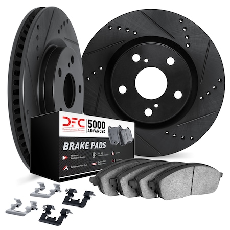 Dynamic Friction Co DFC Rotors-Drilled & Slotted-Black w/ 5000 Advanced Brake Pads Incl Hdw 8512-39086