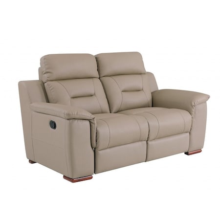 Homeroots 67in Beige And Brown Faux Leather Manual Reclining Loveseat 343908