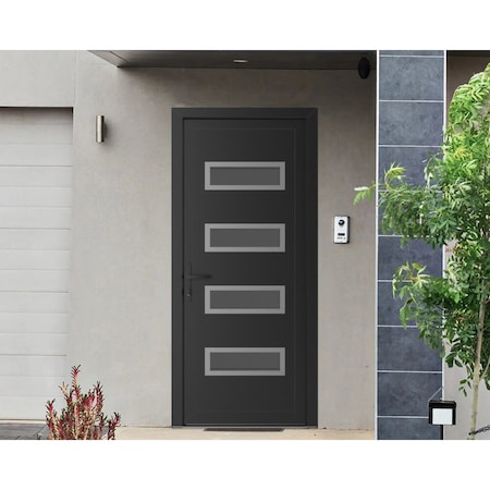Vdomdoors Front Exterior Prehung Metal-Plastic Door, Manux 8113 Matte Black, Office Commercial and Residentia MANUX8113EXD-BLK-W36xH80-RH
