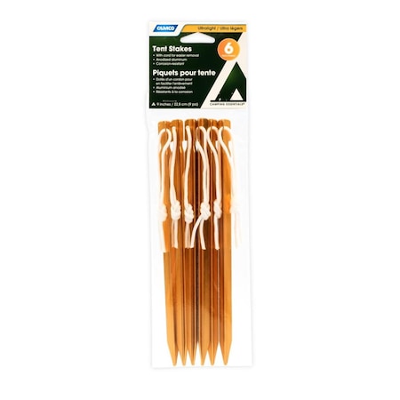 Camco 9 in. Ultralight Tent Stakes, 6PK C1W-51104