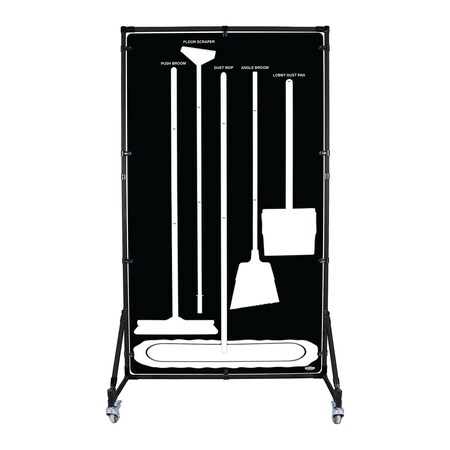 5S Supplies Housekeeping Shadow Board Broom Station V9, Black / White, Broom + Stand, No Text HSB-V9-BLACK/WHITE-BO-STAND-NO TEXT