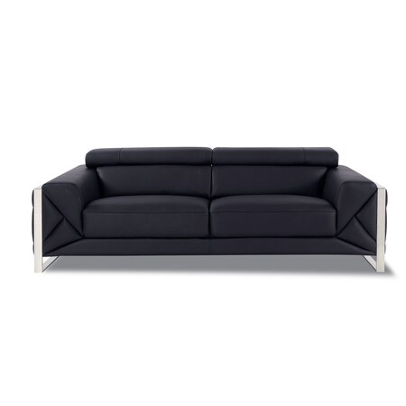Homeroots 90" Black Italian Leather Solid Wood Sofa 720460