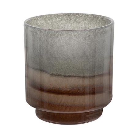 Homeroots 9" Gray And Brown Ombre Glass Round Table Vase 574267