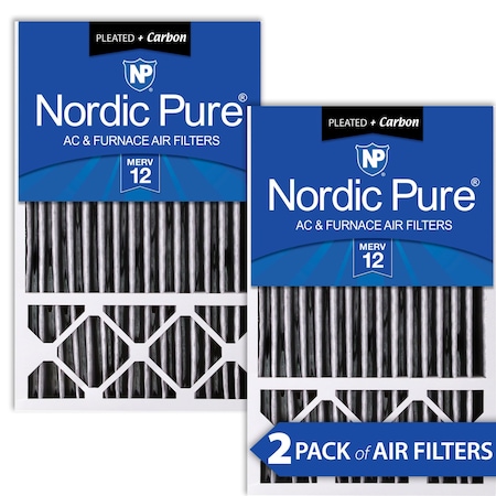 Nordic Pure 16x25x5 Plus Carbon Pleated Air Filter, High Capacity, MERV 12, 2 PK 16x25x5HPM12C-2