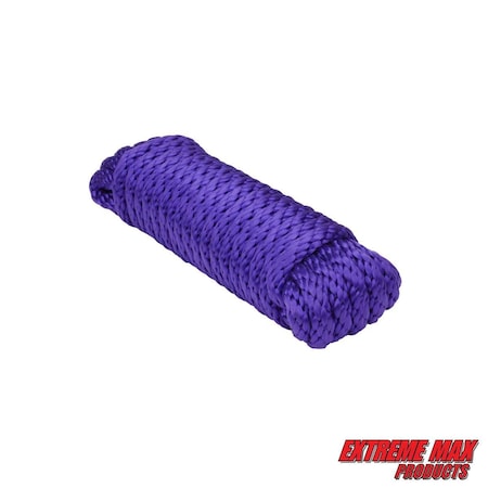Extreme Max 3008.0244 Solid Braid MFP Utility Rope - 1/4" x 25', Purple 3008.0244