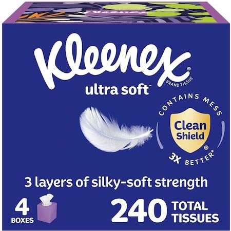 Kleenex Ultra Soft 3 Ply Facial Tissues, 60 Sheets, 12 PK 54308