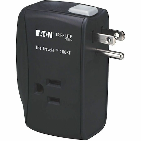 Tripp Lite Plug Adapter, Surge, Ethernet, 5-15R, 5-15P, 6 ft., Black TRAVELER100BT