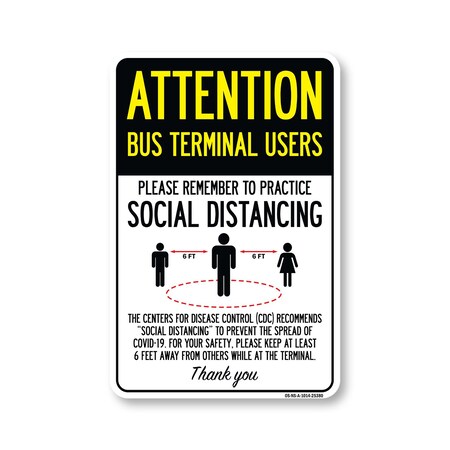 Signmission Public Safety, Bus Terminal Users Practice Social Distancing, 14in X 10in, OS-NS-A-1014-25380 OS-NS-A-1014-25380