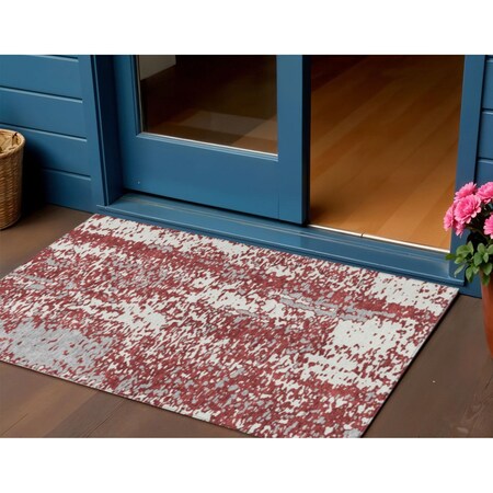 Homeroots 3' X 5' Burgundy And Ivory Abstract Washable Indoor Outdoor Area Rug 612941