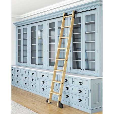 Quiet Glide 8.06 ft. White Oak Contemporary Wheel Black Rolling Hook Removable Ladder, 12 ft. Rail QG.540-8WO-12-H.08