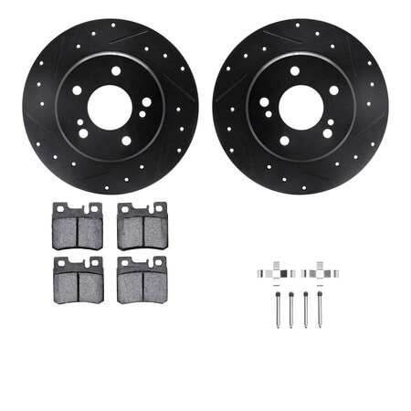 Dynamic Friction Co DFC Rotors-Drilled & Slotted-Black w/ 5000 Advanced Brake Pads Incl Hdw 8512-63023