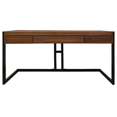 Homeroots 60" Brown And Black Acacia Solid Wood Executive Desk With Three Drawers 489174