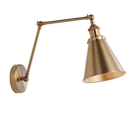 Jonathan Y Rover 7" Classic Industrial Metal Adjustable Arm LED Wall Sconce, Brass JYL7461A