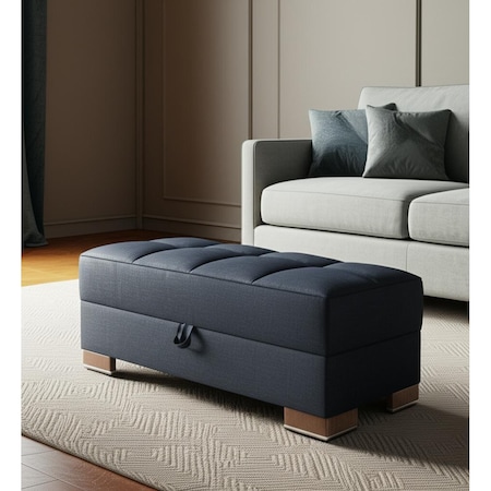 Homeroots 50" Dark Blue and Brown Chenille Storage Ottoman 608878