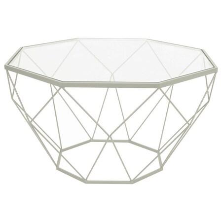 Leisuremod Malibu Large Modern Octagon Glass Top Coffee Table with Geometric Base, White MD31W