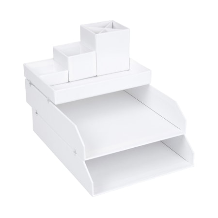 Bigso Hakan Fiberboard Two Tier Stackable Letter/Document Tray, 2.5 x 9 x 12.2 in, White, 4PK 789245501N