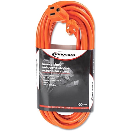 Innovera Extension Cord, Indoor/Outdoor, 1 Outlets, Orange, 25 ft IVR72225